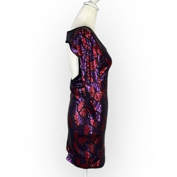 Marciano Bodycon Dress Women's XS Purple Red Sequin Mini Open Back 3/4 Sleeves - Picture 6 of 13